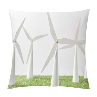 Personality  Windmill Models On Green Grass And White Background Pillow Covers