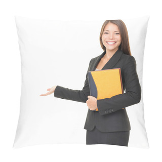 Personality  Business Woman Showing White Copy Space Pillow Covers