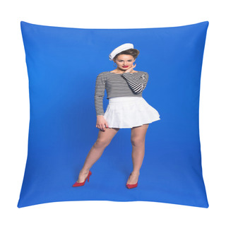 Personality  Beautiful Young Woman In Sailor Shirt Isolated Pn Blue Pillow Covers