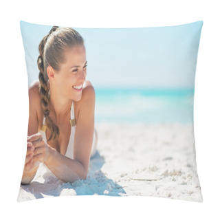 Personality  Happy Young Woman Laying On Beach Pillow Covers