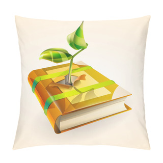 Personality  Vector Illustration Of Plant Growing In Book. Pillow Covers