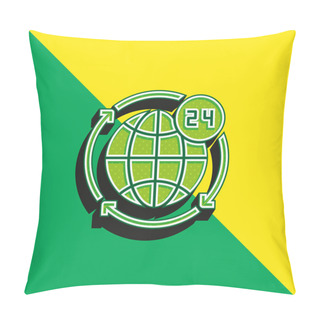 Personality  24 Hours Green And Yellow Modern 3d Vector Icon Logo Pillow Covers