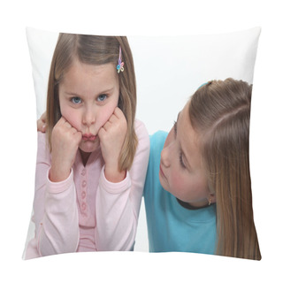 Personality  A Little Girl Trying To Cheer Up Her Sister. Pillow Covers