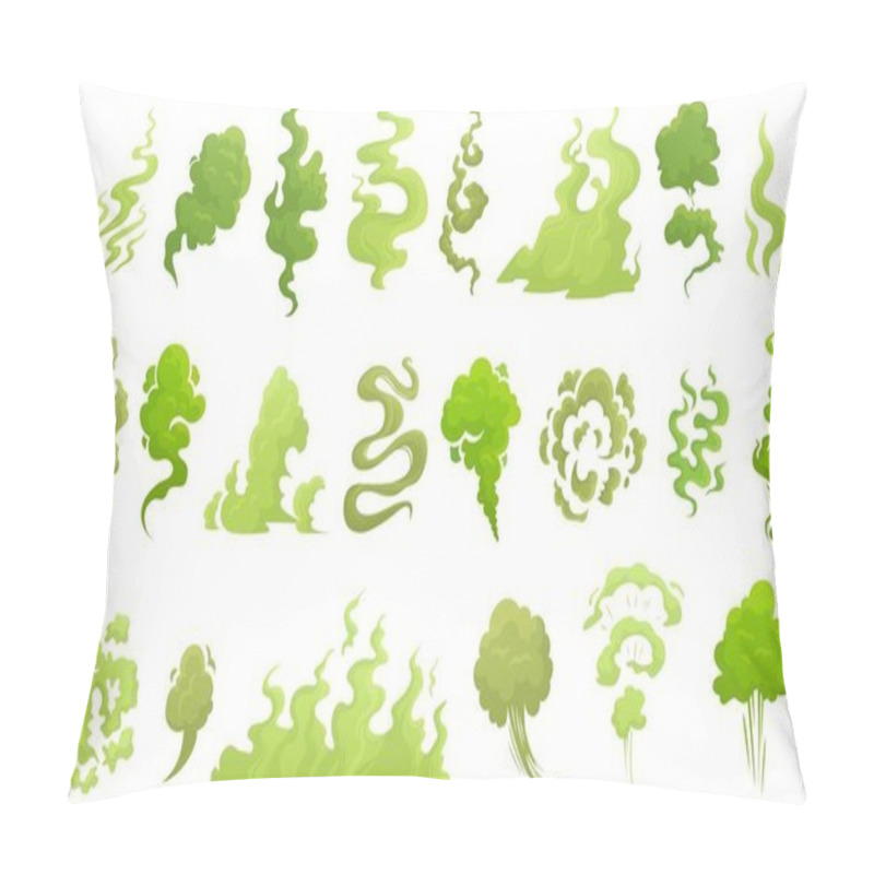 Personality  Smelling Smoke. Bad Smell Cloud, Green Stink Aroma And Stinky Smoke Cartoon Vector Illustrartion Set Pillow Covers