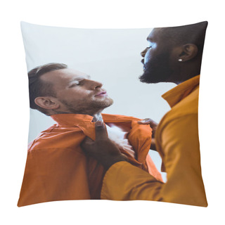 Personality  African American Prisoner Threatening Cellmate Isolated On White Pillow Covers