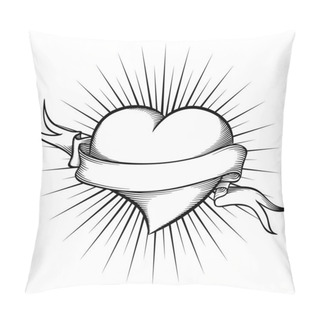 Personality  Heart With Ribbon In Tattoo Style. Vector Illustration Pillow Covers