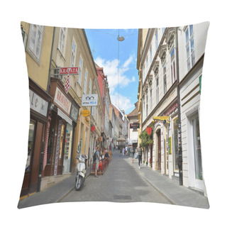 Personality   ZAGREB, CROATIA - JULY 15, 2017. Radiceva Street View In Old Town Of Zagreb, Croatia. Pillow Covers