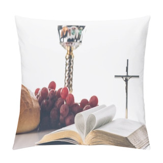 Personality  Open Holy Bible With Christian Cross, And Chalice On Table, Holy Communion Pillow Covers