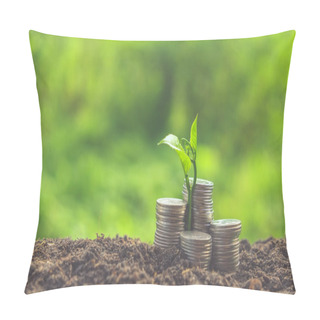 Personality  Plant Growing Out Of Coins With Filter Effect Retro Vintage Style Pillow Covers
