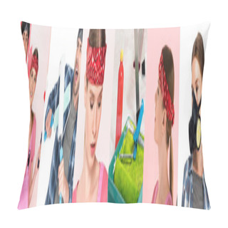 Personality  Collage Of Happy Couple Renovating Home And Painting Walls Pillow Covers