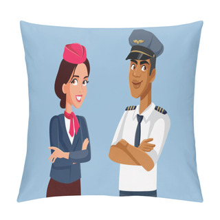 Personality  Airline Workers Pilot And Stewardess Standing Together Pillow Covers