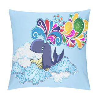 Personality  Cartoon Style Whale Flying In The Sky And Bursting Rainbow Pillow Covers