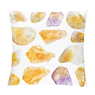 Personality  Collection Of Various Citrine (yellow Quartz) Gemstones Isolated On White Background Pillow Covers