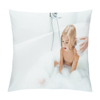 Personality  Adorable Child Taking Bath Near Mother At Home  Pillow Covers