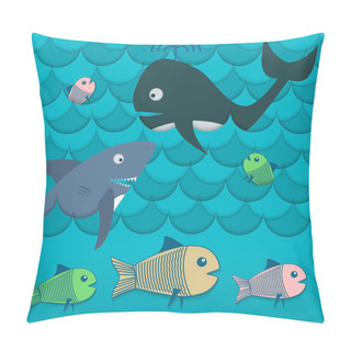 Personality  Illustration Of Different Fishes In The Sea Vector Pillow Covers