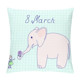 Personality  An Elephant Gives A Girl A Flower. Pillow Covers