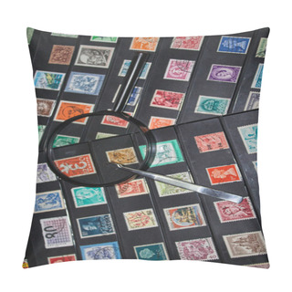 Personality  Philately Magnifying Glass And Tweezers Ready To See World Stamps Collection Pillow Covers