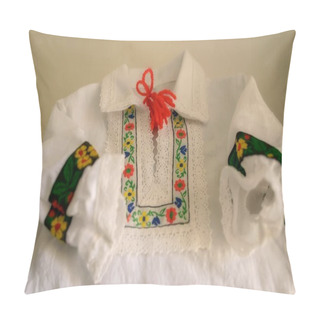 Personality  Traditional Romanian Children's Blouse Or Shirt, Embroidered With Ethnic Floral Motifs, Specific To The Northern Part Of The Country, From Tara Oasului - Oas Country, Maramures, Romania Pillow Covers