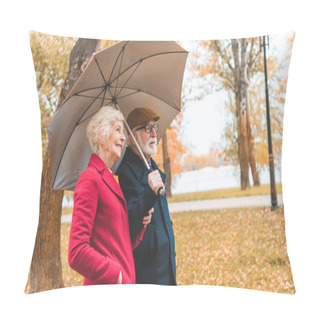 Personality  Senior Couple With Umbrella In Park Pillow Covers