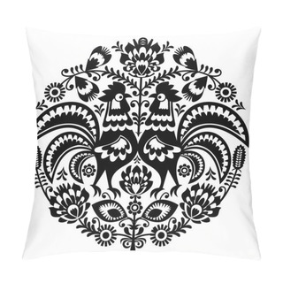 Personality  Polish Folk Art Floral Round Embroidery With Roosters, Traditional Pattern - Wycinanki Lowickie  Pillow Covers