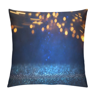 Personality  Glitter Vintage Lights Background. Black, Gold And Blue. De-focused Pillow Covers