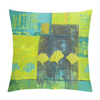 Personality  Green Gingko Leaf Collage With Text Pillow Covers