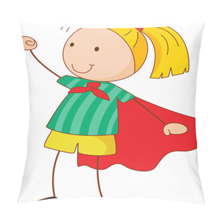 Personality  A Hero Girl Cartoon Character In Doodle Style Isolated Illustration Pillow Covers