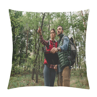 Personality  Couple Of Travelers With Map Got Lost In Woods Pillow Covers