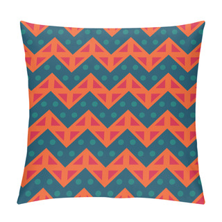 Personality  Vector Modern Seamless Colorful Geometry Chevron Lines Pattern, Color Blue Orange, Abstract Geometric Background, Trendy Multicolored Print, Retro Texture, Hipster Fashion Design Pillow Covers