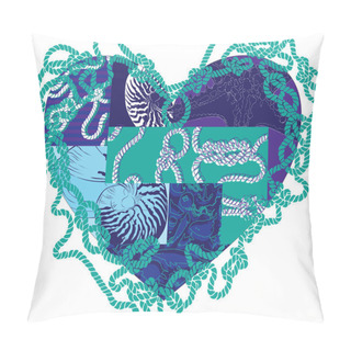 Personality  Heart With Elements Of Marine Life Pillow Covers