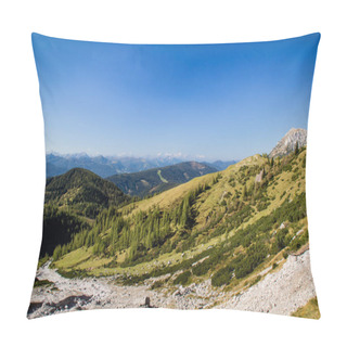Personality  Bright Sky In The Mountains Look Into The Alps And A Valley Near A Glacier Dachstein Pillow Covers