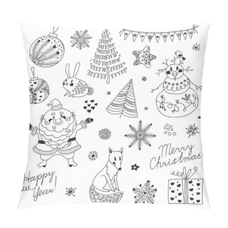 Personality  A Set Of Christmas Elements For Design. Santa Claus, Snowman, Ch Pillow Covers