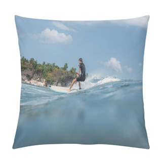 Personality  Active Man Surfing Wave On Surf Board In Ocean  Pillow Covers