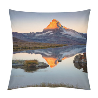 Personality  Matterhorn, Swiss Alps. Landscape Image Of Swiss Alps With Stellisee And Matterhorn In The Background During Sunrise. Pillow Covers