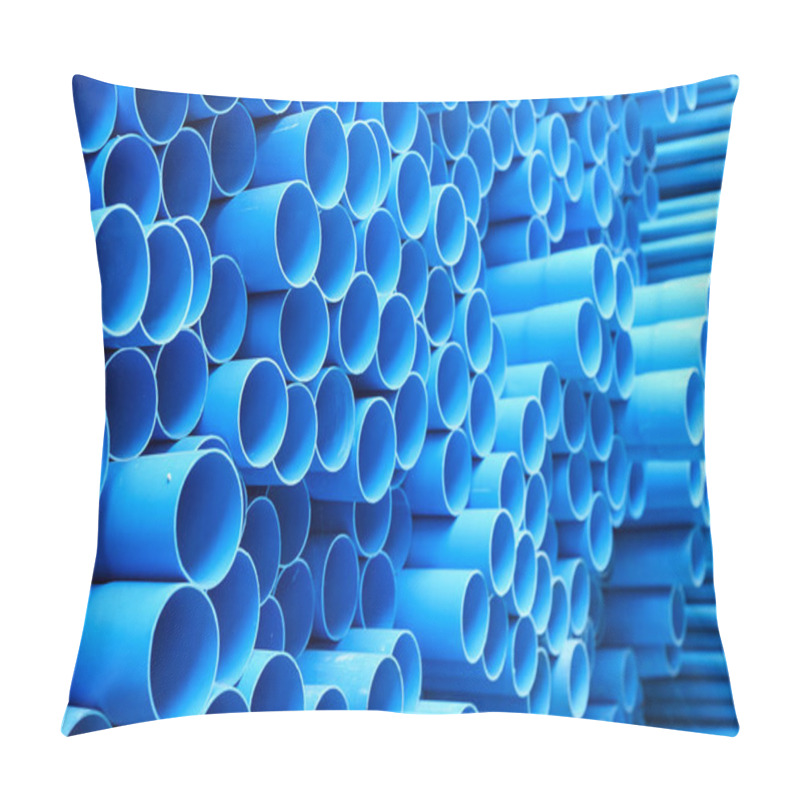 Personality  Background Of Colorful  Blue PVC Pipes Stacked In Construction Site Pillow Covers