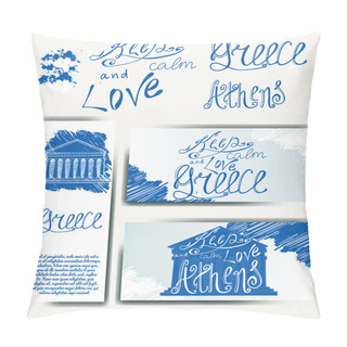 Personality  Vector Illustration With Phrase Keep Calm And Love Greece.  Poster Design Art With Creative Slogan. Retro Greeting Card In Sketch Style. Pillow Covers