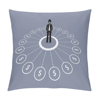 Personality  Businessman With Multiple Source Of Financial Income. Pillow Covers
