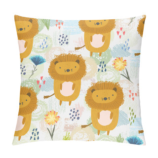 Personality  Cartoon Pattern With Cute Lions, Dots And Flowers Pillow Covers