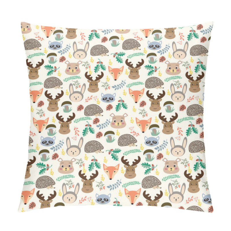 Personality  Seamless pattern with cute cartoon forest animals on beige backg pillow covers