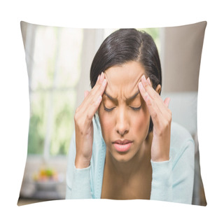 Personality  Frowning Brunette With Headache Pillow Covers