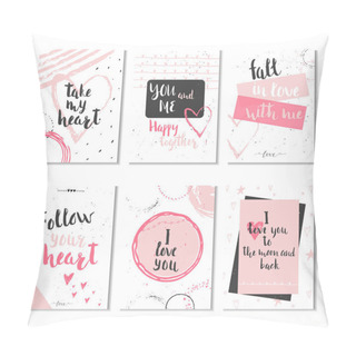 Personality  Set Of 6 Valentines Day Gift Cards With Heart And Lettering. Calligraphy, Hand Drawn Design Elements For Print, Poster, Invitation. Pillow Covers