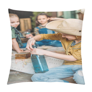 Personality  Boy Putting Message In A Bottle Pillow Covers