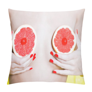 Personality  Woman Portrait Naked With Grapefruit Breast Pillow Covers