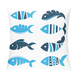 Personality  Set Of Vector Fish Icons, Signs, Symbols And Emblem Pillow Covers