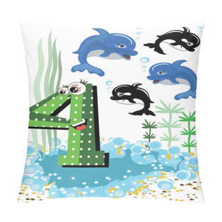 Personality  Sea Animals And Numbers Series For Kids ,4,dolphin. Pillow Covers