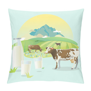 Personality  Graze Cows On Alpine Meadows, On Mountain Landscape Background. Pillow Covers