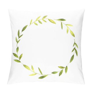 Personality  Round Wreath With Watercolor Green Leaves And Branches Pillow Covers