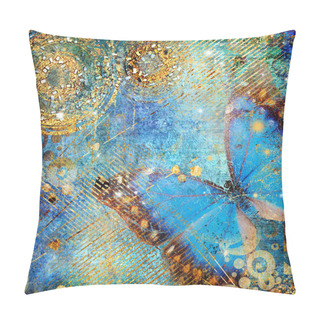 Personality  Artistic Messy Blue Background With Butterfly Pillow Covers