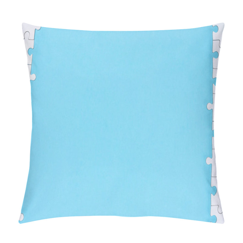 Personality  Top View Of White Puzzle Pieces Arranged On Blue Backdrop Pillow Covers