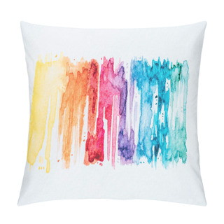 Personality  Abstract Colorful Watercolor Strokes On White Paper Texture Pillow Covers